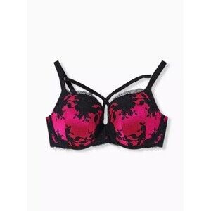 Torrid 48DDD Red Lace Perfect T-Shirt Strappy Push-Up Bra Vamp Goth Whimsigoth